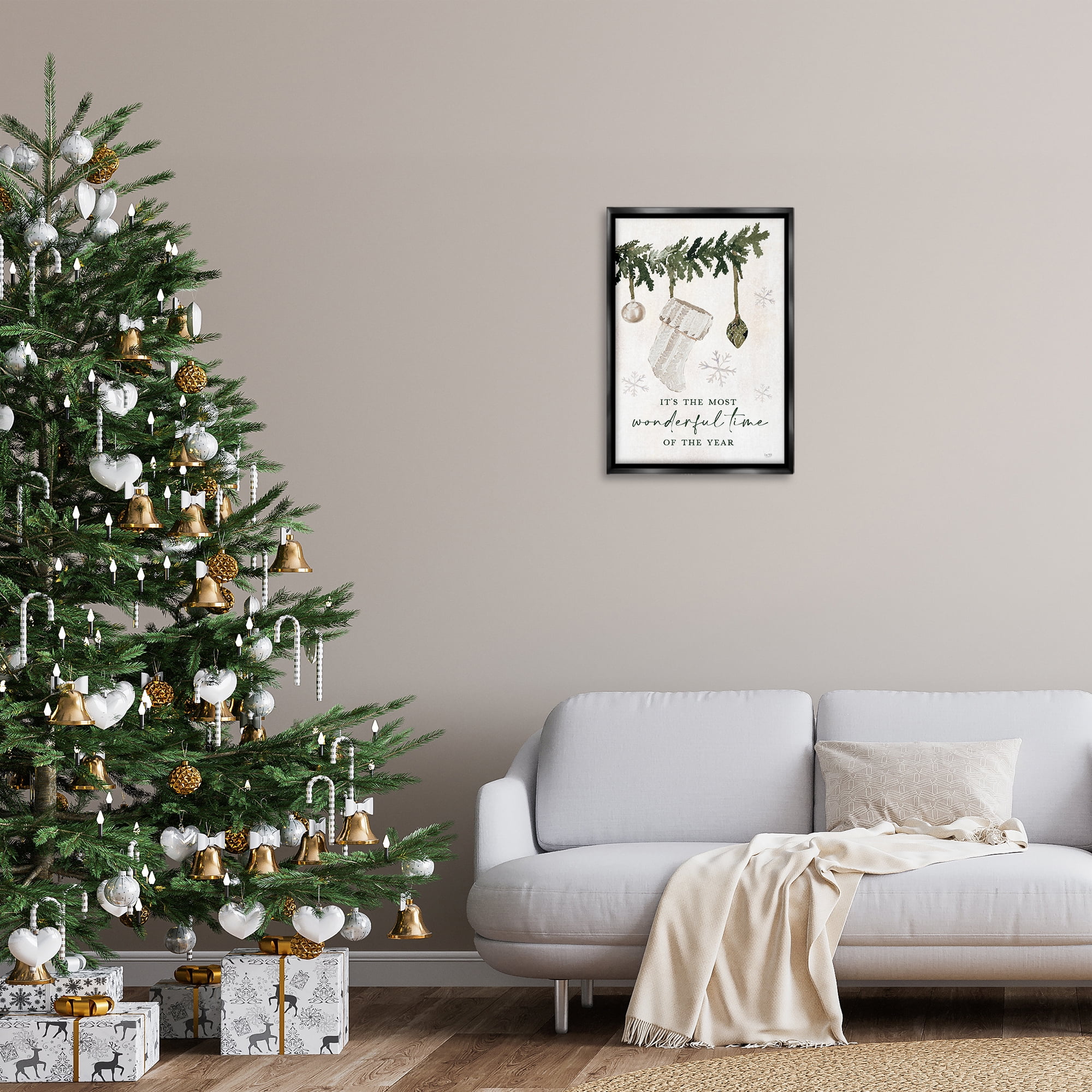 Stupell Industries Festive Hanging Stocking Holiday Painting Black Floater Framed Art Print Wall Art, 17 x 25