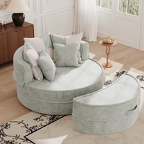 LEHZROAJ Oversized Chenille Upholstered Sofa with 5 Pillows,Round Chaise Lounge Chair for Living Room(Green)