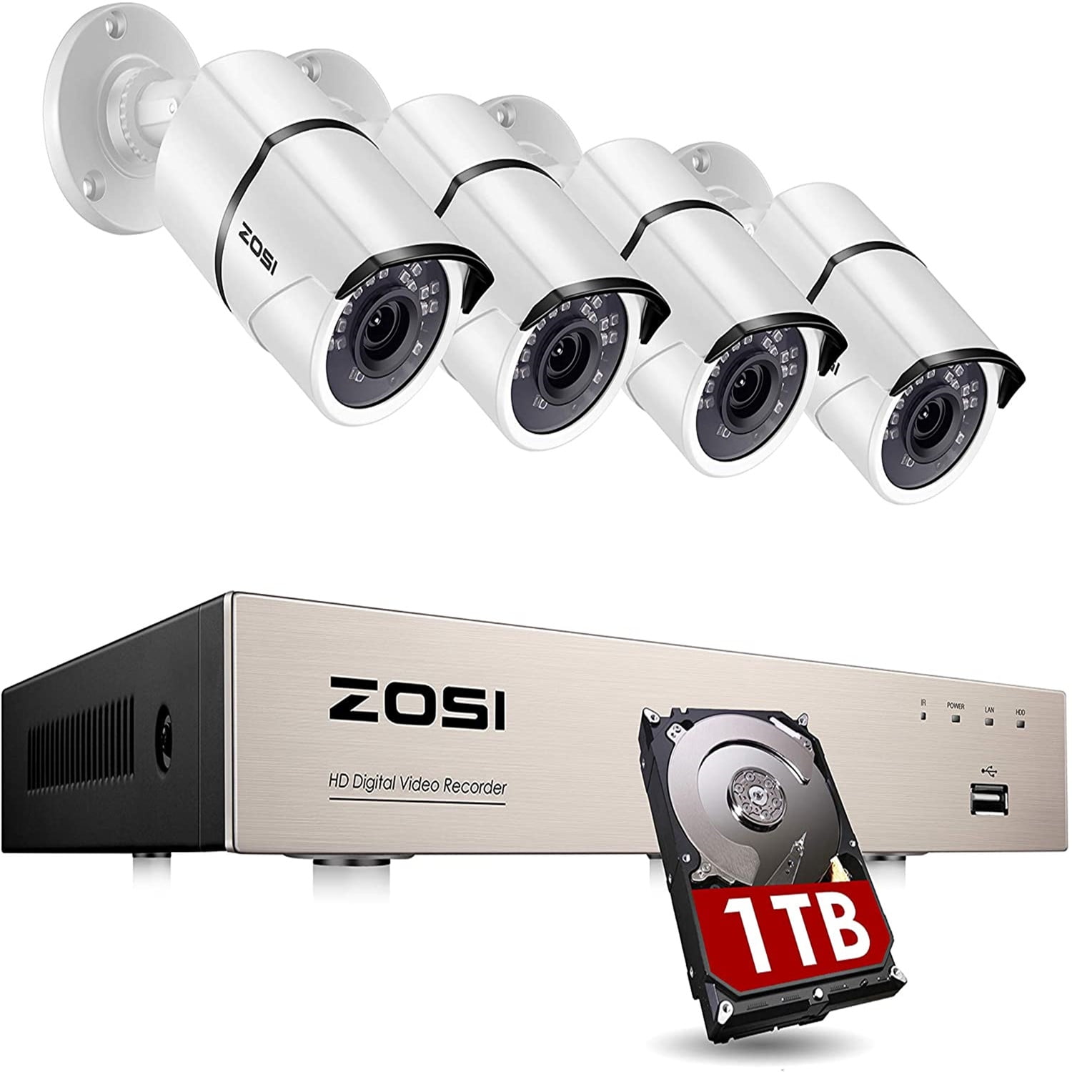 ZOSI 8CH Home Security Camera System Outdoor with Hard Drive 1TB, 8