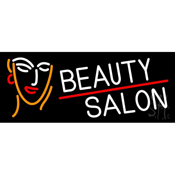 White Beauty Salon With Girl LED Neon Sign 13 x 32 - inches, Black Square Cut Acrylic Backing, with Dimmer - Bright and Premium built indoor LED Neon Sign for Defence Force.