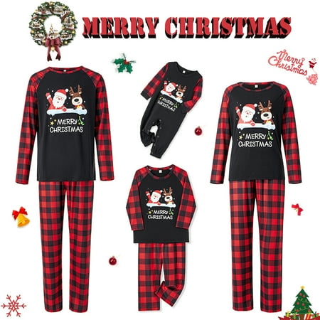 

Christmas Family Matching Pajamas Sets Santa Deer Plaid Print Tops Pants Xmas Holiday Sleepwear Loungewear Jammies Pjs Outfit