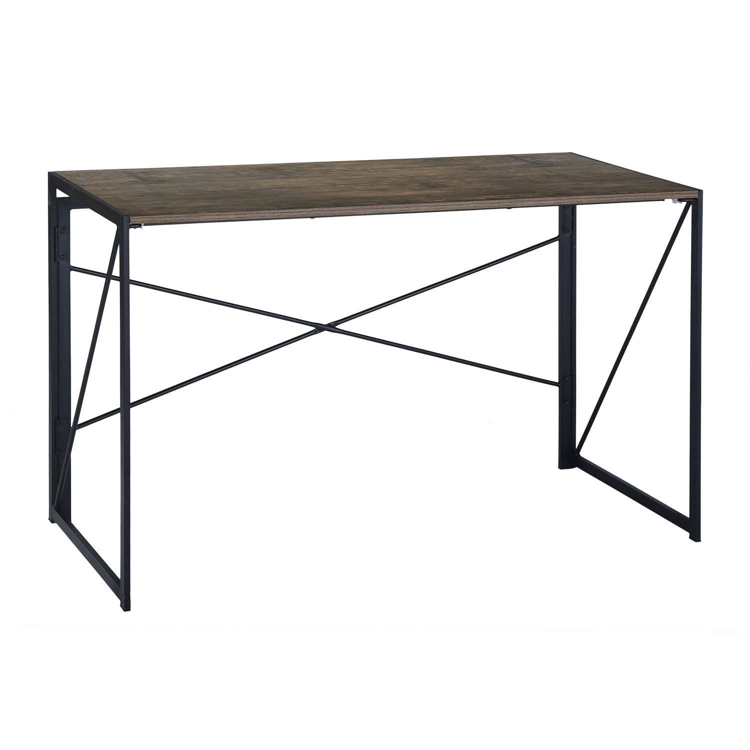 Homy Casa 47" Folding Table, Dark Walnut Wood Top with Black Metal X-Frame for Home Office or Dorm Use