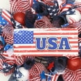 thumbnail image 4 of Lksixu Independence Day Patriotic Wreath for Front Door, 18 inch Red White & Blue Burlap Mesh Garland, 4th of July American Flag Ribbon Mesh Wreath Welcome Door Hanging Ornaments for Window Wall, 4 of 9