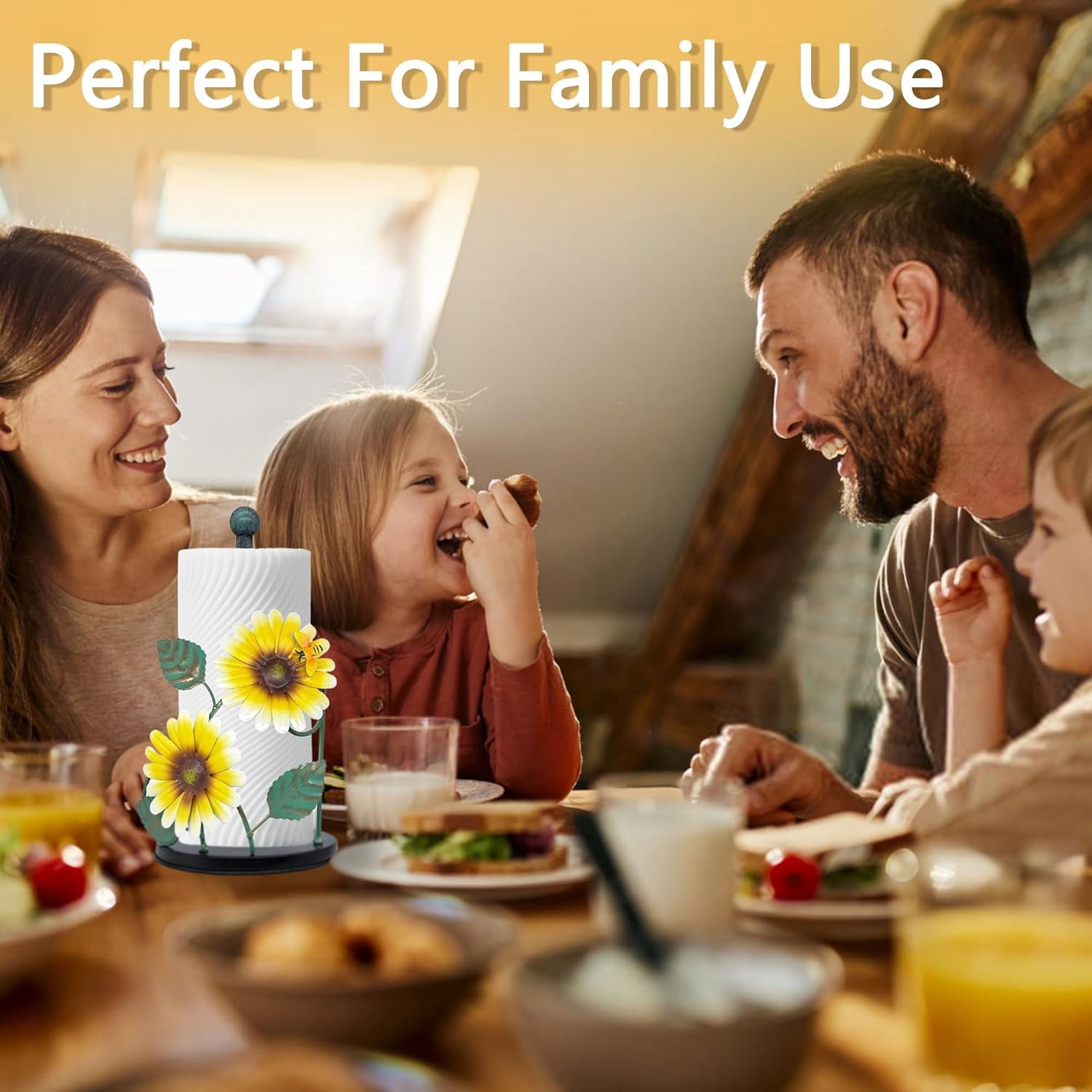 Sunflower Decor Paper Towel Holder,Metal Kitchen Paper Towel Holder with Bee, Sunflower Kitchen Decor and Accessories,Farmhouse Towel Stand for Kitchen Bathroom Countertop