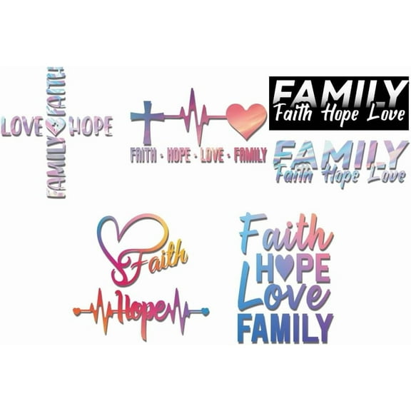 5Pcs Faith Hope Love Car Decal Set Cross with Heart Waterproof Vinyl Decal Stickers for Car Motorcycle Helmet Bumper Family Hope Love Car Decal Stickers Accessory for Window Laptop Phone Decor
