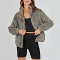 thumbnail image 6 of HTNBO Womens Fleece Jacket Casual Long Sleeve Cropped Sherpa Button Down Fuzzy Warm Coats Fall Outwear With Pockets, 6 of 8
