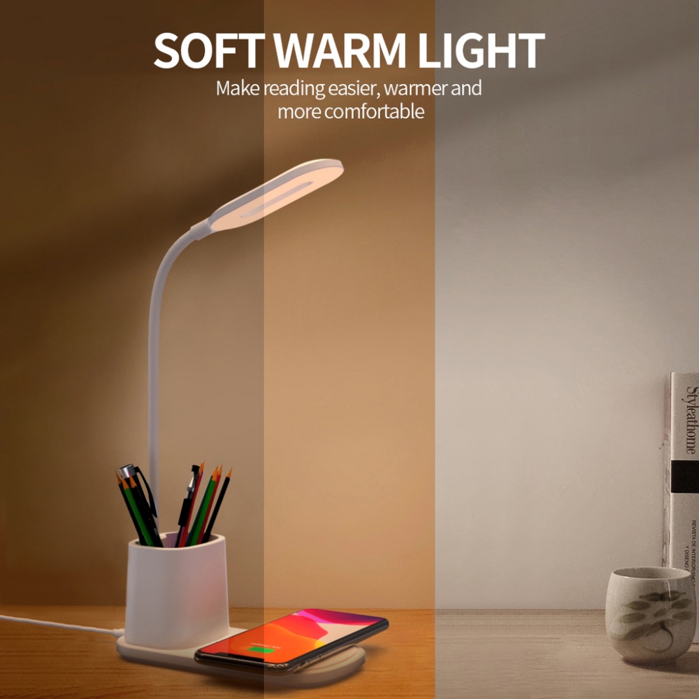 LED Desk Lamp with Wireless Charger, USB Charging Port, Table Lamp with 3 Lighting Modes, Touch Control, Auto-Off Timer, Dimmable Eye-Caring Desk Light with Adapter, Black