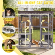 Aivituvin Catio Large Cat House Outdoor Walk in Outdoor Cat Enclosure Indoor Cage Kitty Condo Playpen with Door, Platform, Scratch Post, Hammock - 70