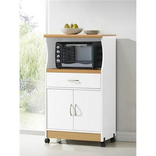 Lavish Home Microwave Stand with Storage – Rolling White Cabinet with  Locking Wheels, White and Oak