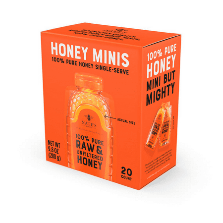 Nate's Honey Minis: 100% Pure Raw and Unfiltered Honey - 20 Single Serve Packets, Gluten-Free