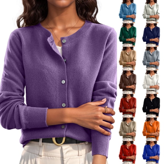 Cardigan Sweaters for Women Fall Solid Button Up Knit Tops Lightweight Trendy Warm Soft Clothes Purple 2XL