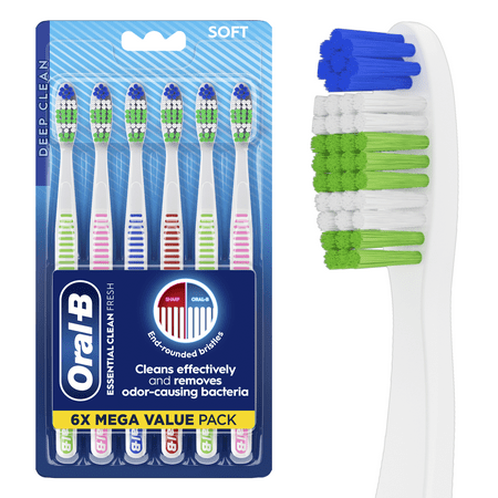 Oral-B Essential Clean Fresh Toothbrushes, Soft 6 count, for Adults & Children 3+
