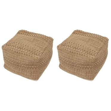 2pcs Footstool Square Pouf Ottoman Cotton Pouf Chair Handmade Woven Foot Stool Soft Knitted Cotton Linen Footrest Square Floor Cushion Tatami Seats Cushion for Living Room Ottoman Pouf