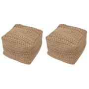 2pcs Footstool Square Pouf Ottoman Cotton Pouf Chair Handmade Woven Foot Stool Soft Knitted Cotton Linen Footrest Square Floor Cushion Tatami Seats Cushion for Living Room Ottoman Pouf