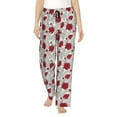 thumbnail image 2 of Goofa Leaves And Anemone Flowers In Red Grey Printed Soft Pajama Pants for Women, Wide Leg Comfy Casual Lounge Yoga Pants-Small, 2 of 9
