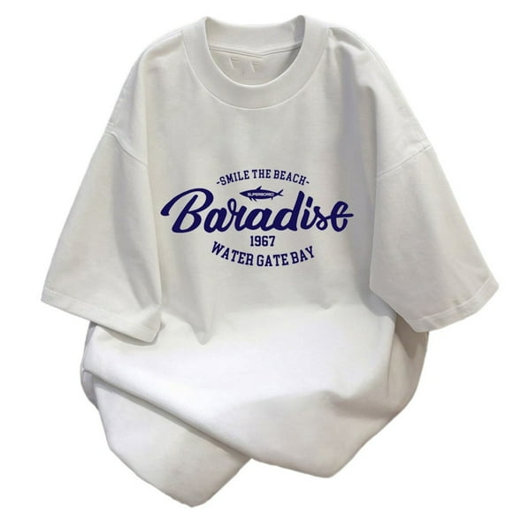 T-Shirt Blanc Été Décontracté Drôle Chemise en Coton Imprimée pour Hommes Femmes Vêtements d'Extérieur