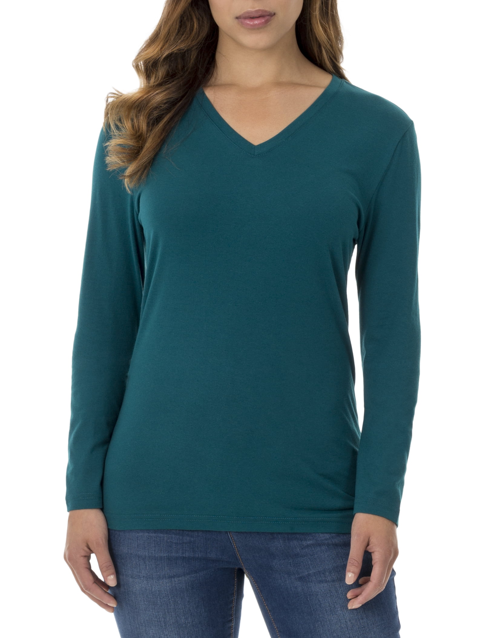 Women's Essential Long Sleeve Sustainable Vneck T-Shirt - Walmart.com