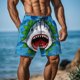 thumbnail image 2 of Pantalones de Baño de Cintura Elástica de los Hombres Divertido Impresión Doble Bolsillo Cinco Puntos Pantalones Cortos de Playa de Verano Seco Rápido, 2 of 9