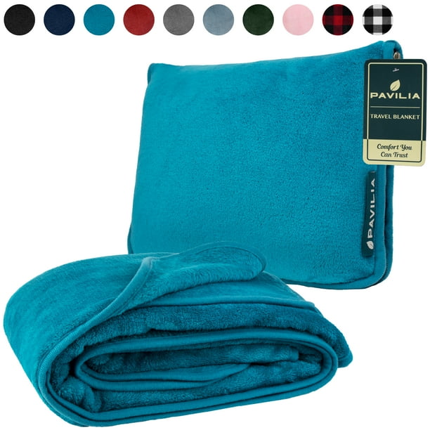 PAVILIA Travel Blanket with Soft Bag Pillow Case, Compact Blanket for
