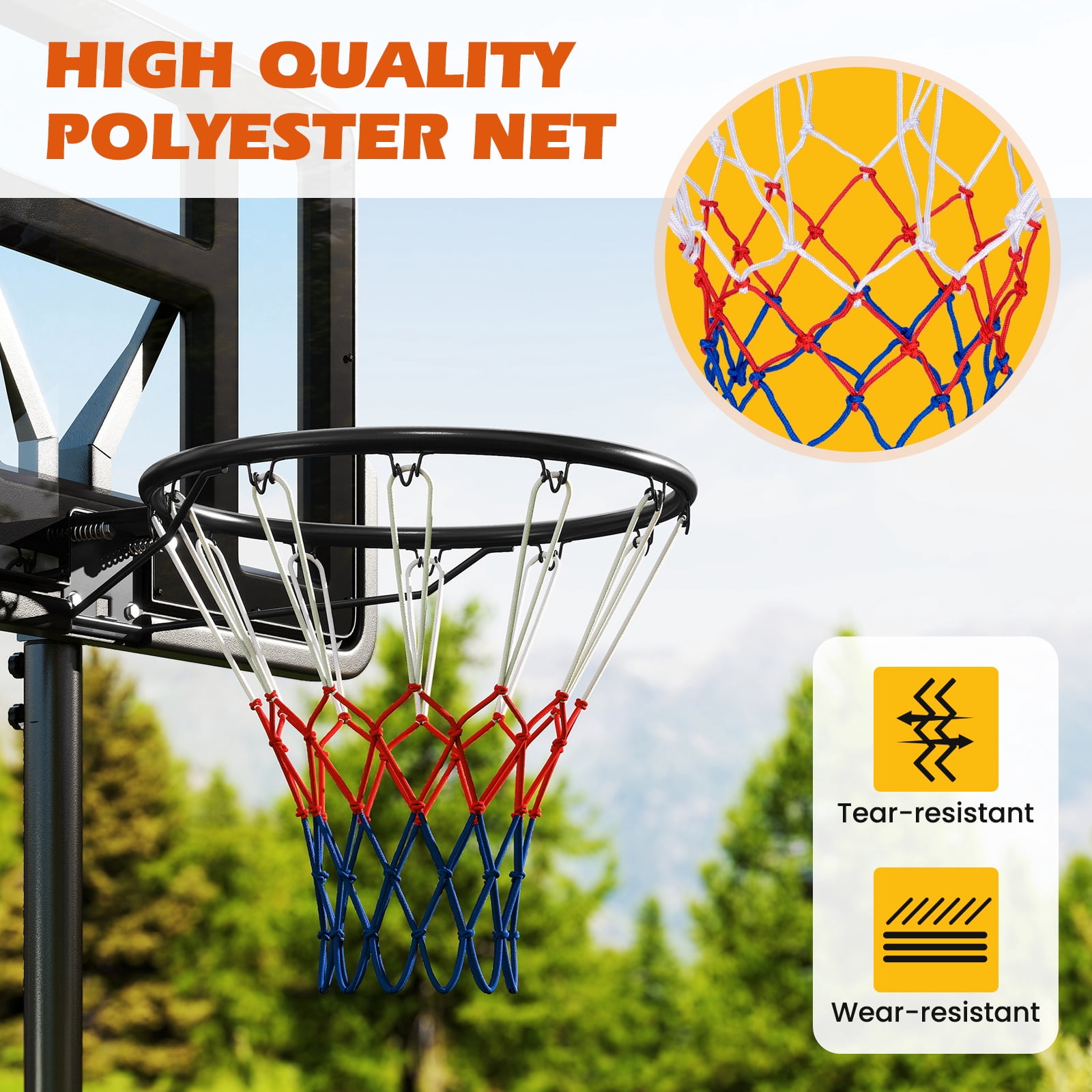 Patiojoy 18" Standard Basketball Rim Replacement for Most Backboards Shock-absorbing Springs & Weather-resistant Net Black