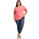 thumbnail image 2 of GRACE & GRANDEUR Blusas Casuales de Talla Grande para Mujeres con Panel Bordado, Manga Corta Abullonada, Cuello Redondo, 1X Rojo Coral, 2 of 7