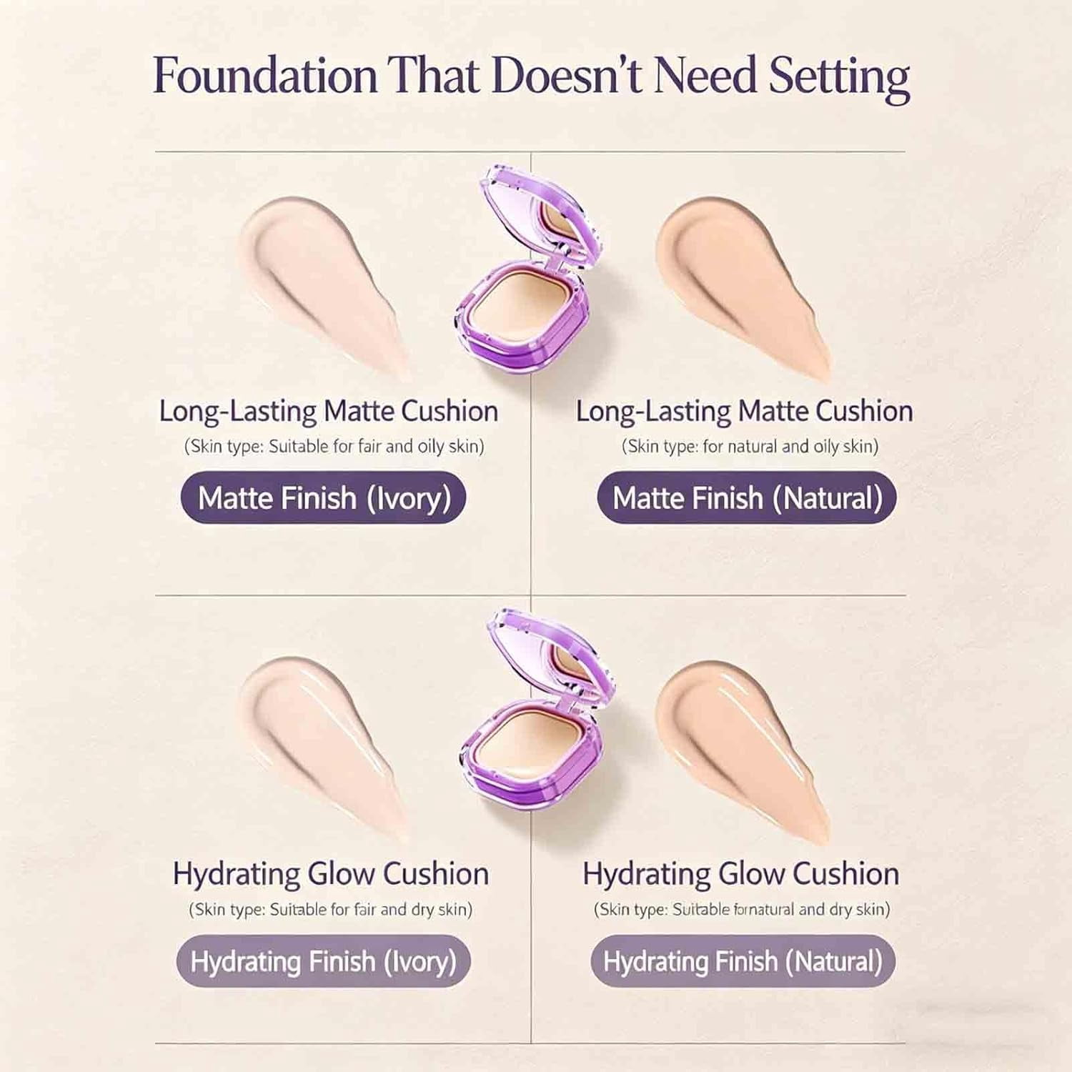 Full Coverage Creamy Foundation – 24h Long-Lasting Waterproof, Smooth & Even-Looking Base, Suitable for Oily, Dry & Combination Skin, Compact & Travel-Friendly (Ivory)