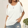thumbnail image 4 of Gibobby Camisetas Mujer Manga Corta Camiseta manga corta con cuello redondo y hombros descubiertos color sólido a la moda para mujer(Blanco,G), 4 of 5