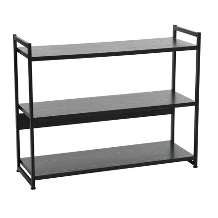 Household Essentials 3 Tier Black Oak Bookshelf  Black Oak Wood and Black Metal  Chic and Industrial Bookshelf