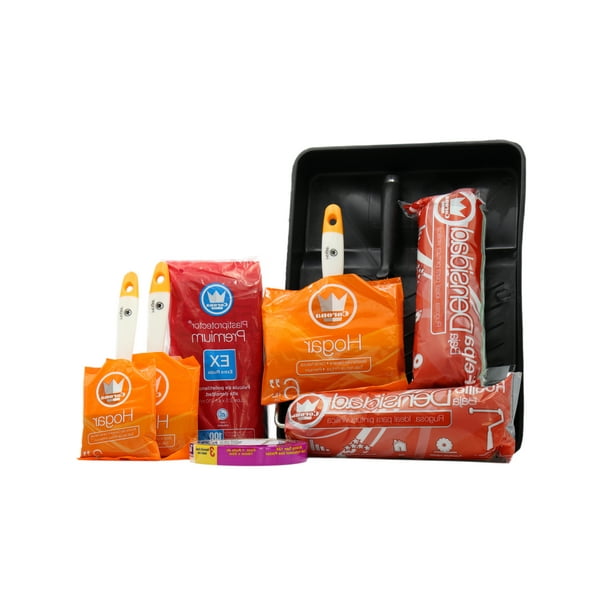 Kit Para Pintar BR Corona Brocha Rodillo Felpa Plastico Protector
