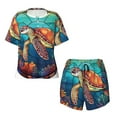 thumbnail image 4 of Picia Sea Turtle in Coral Pajamas Sets for Women Soft Short-Sleeved Pjs with Lounge Shorts Two Piece Sleepwear-Medium, 4 of 9