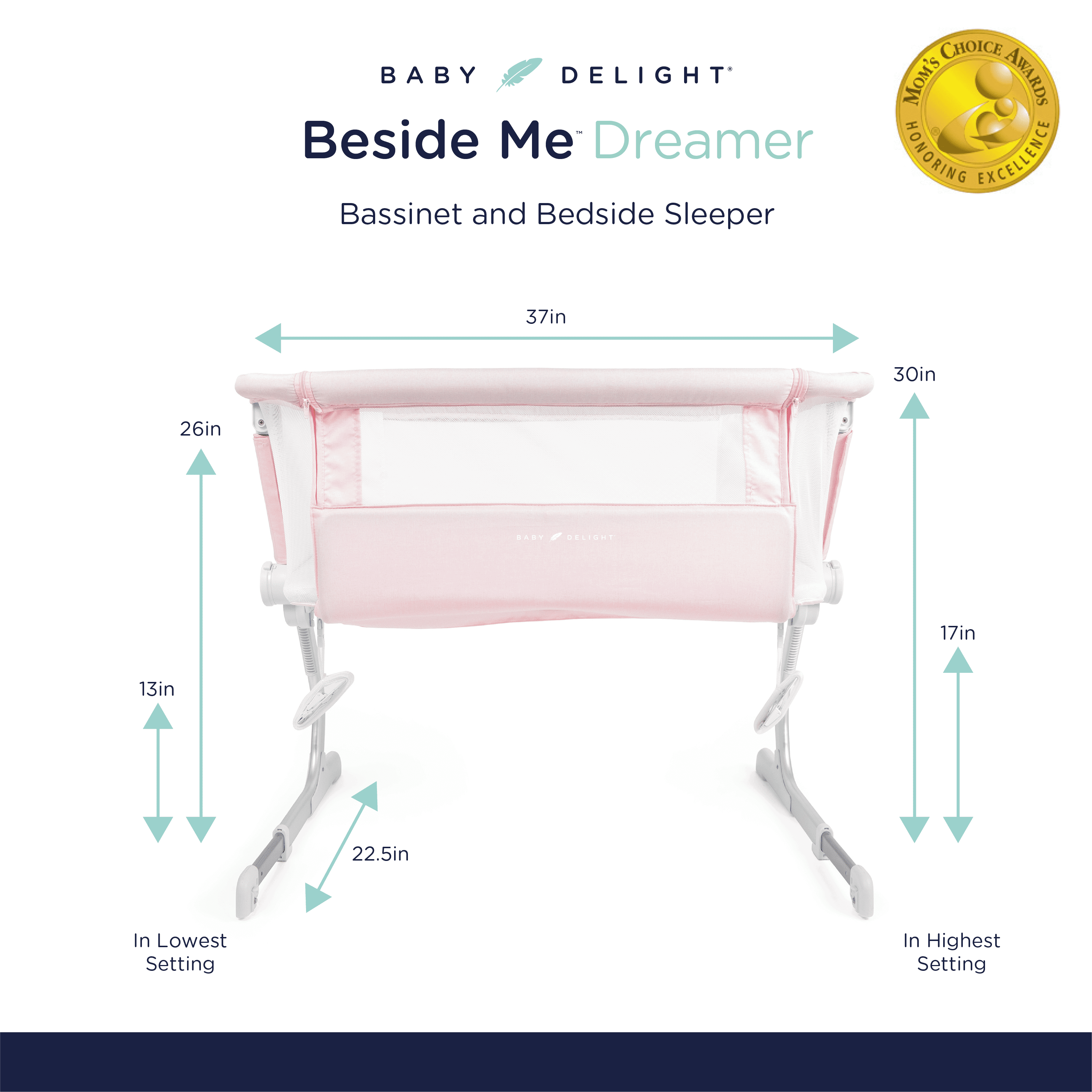 Free Shipping Baby Delight Beside Me Dreamer Bassinet Bedside Sleeper Peony for 0 5 Months Jpma Certified Walmart