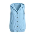 thumbnail image 5 of SSZMDLB Women Fall Winter Sleeveless Button Down Hooded Vest Plus Size Open Front Casual Solid Basic Layering Tops, Light Blue 2XL, 5 of 5