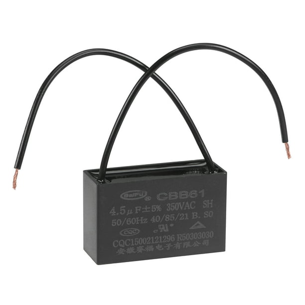 Capacitor de ventilador de techo CBB61 de 4.5uF 350V CA 2 cables Uxcell, 1 paquete