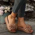 thumbnail image 4 of Rokment Floral Platform Wedge Dress Slippers Sandals for Women Bohemian Leather Open Toe Chunky Heeled Slides Orthopetic Dressy Slip on Bride Wedding Brown Size 7.5, 4 of 6