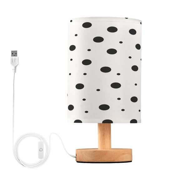 Black White Polka Dot Table Lamp, Fully Dimmable Nightstand Lamp with USB and Linen Fabric Shade, Modern Gifts for Bedroom, Living Room, Office