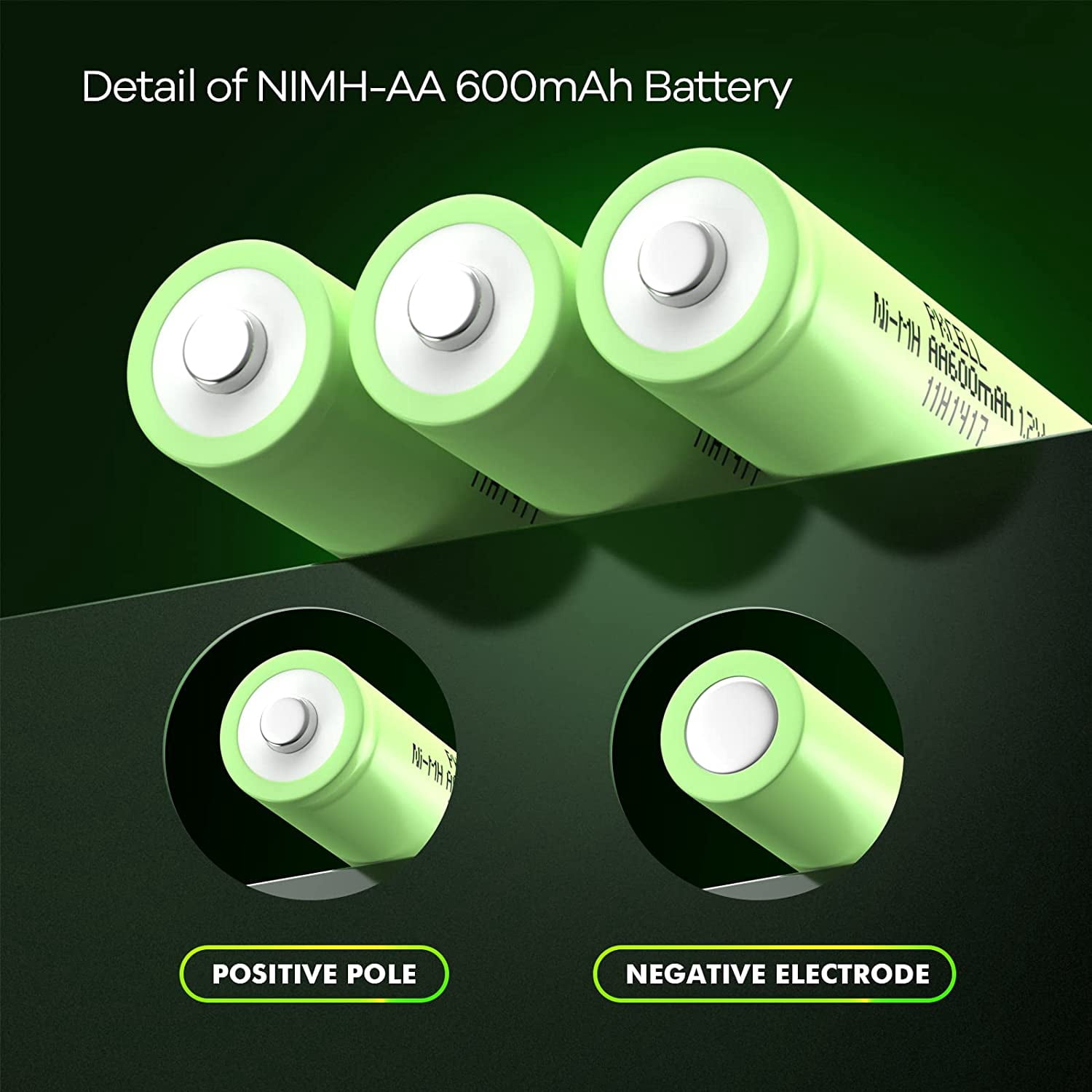 PKCELL AA Rechargeable Batteries, 600mAh 1.2V NiMH Double A Battery for Garden Solar Light LED, Pack of 100