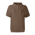 thumbnail image 4 of larppty Womens Polo Shirts Business Casual Work Tops Short Sleeve Button Down Collared V Neck Golf Blouse T-Shirt (Coffee, S), 4 of 5