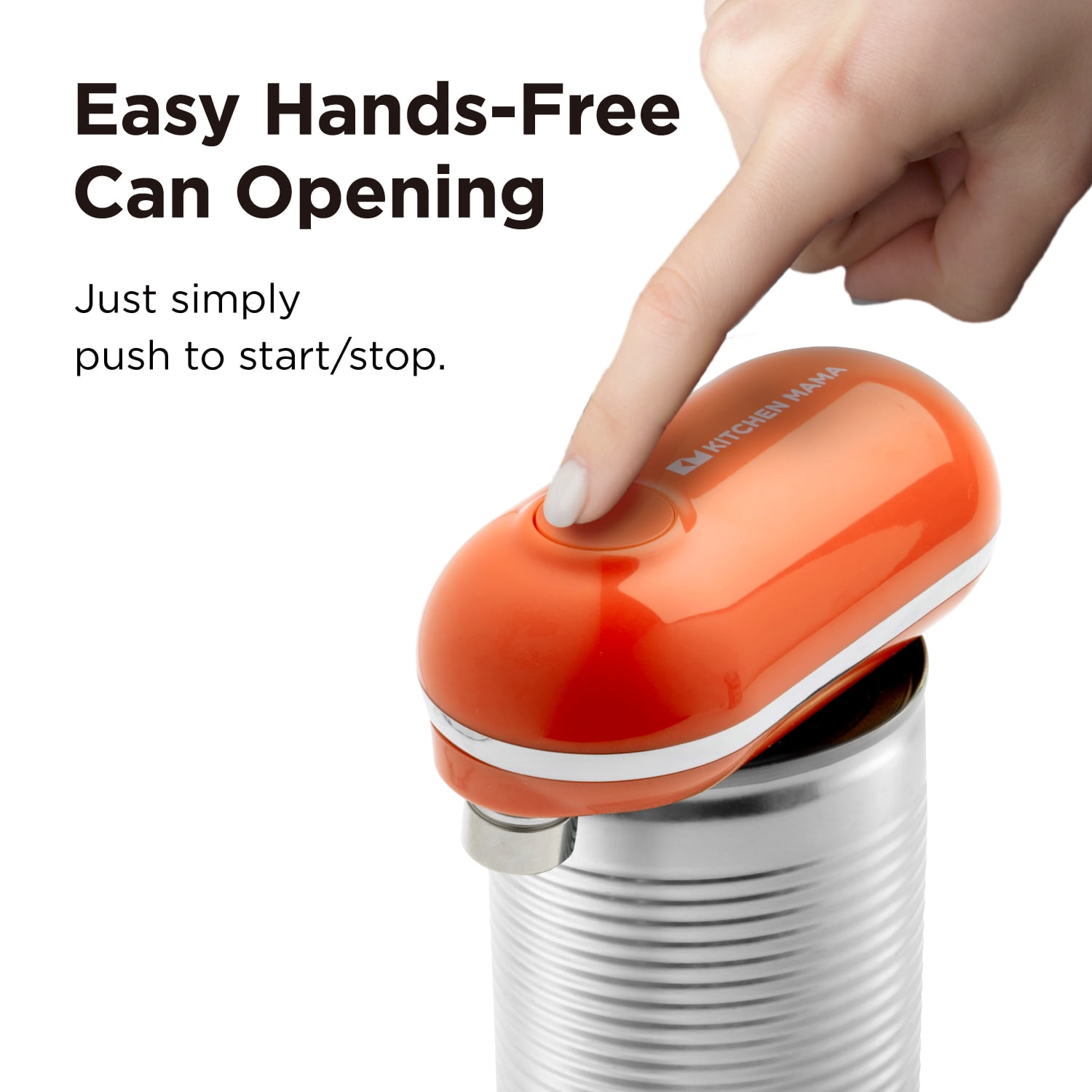 Kitchen Mama Mini Electric Can Opener: Portable, Smooth Edge, Food-Safe, Battery Operated (Orange)