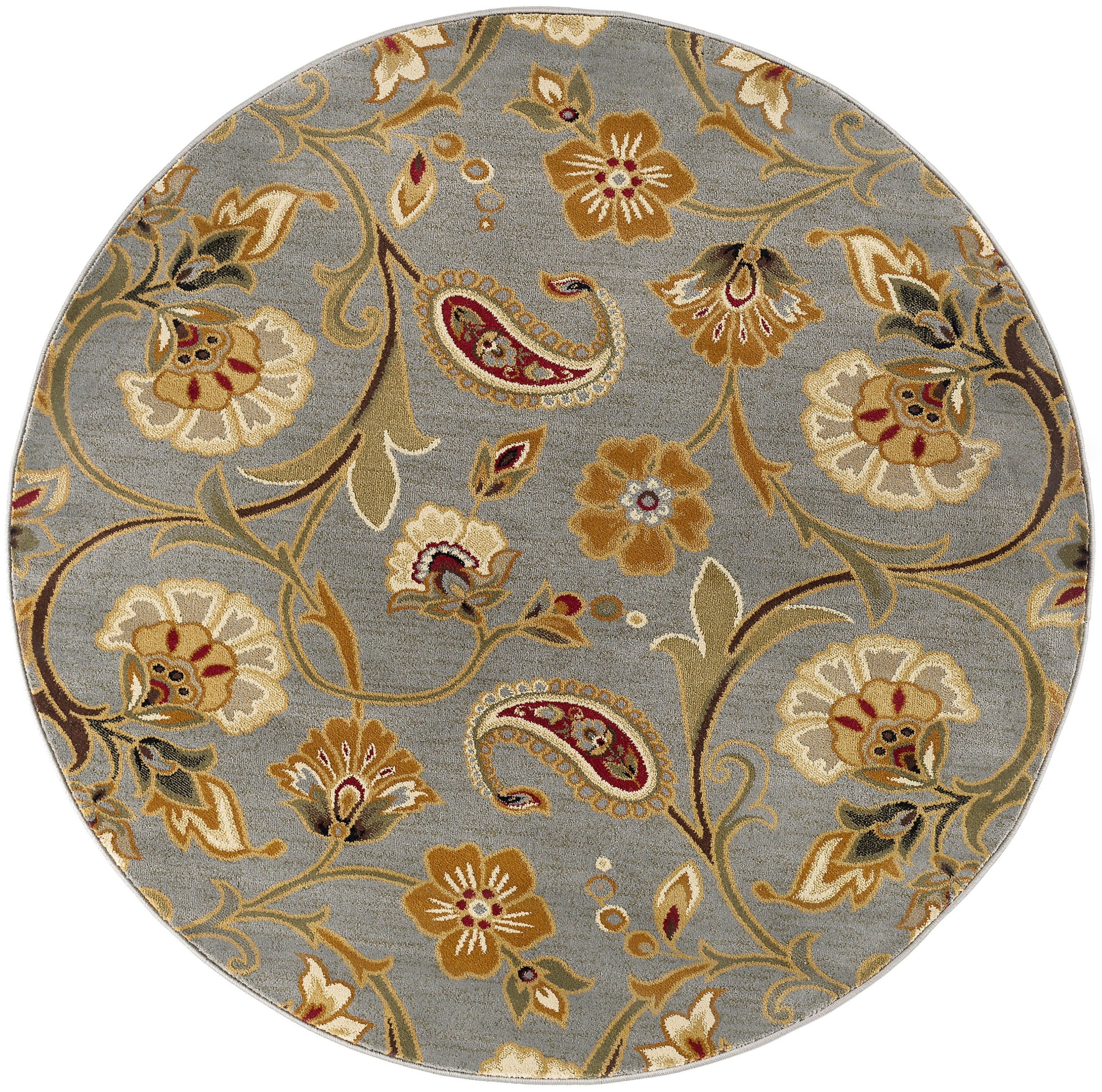 Impressions Transitional 5' Round Blue and Green Polypropylene Indoor Area Rug