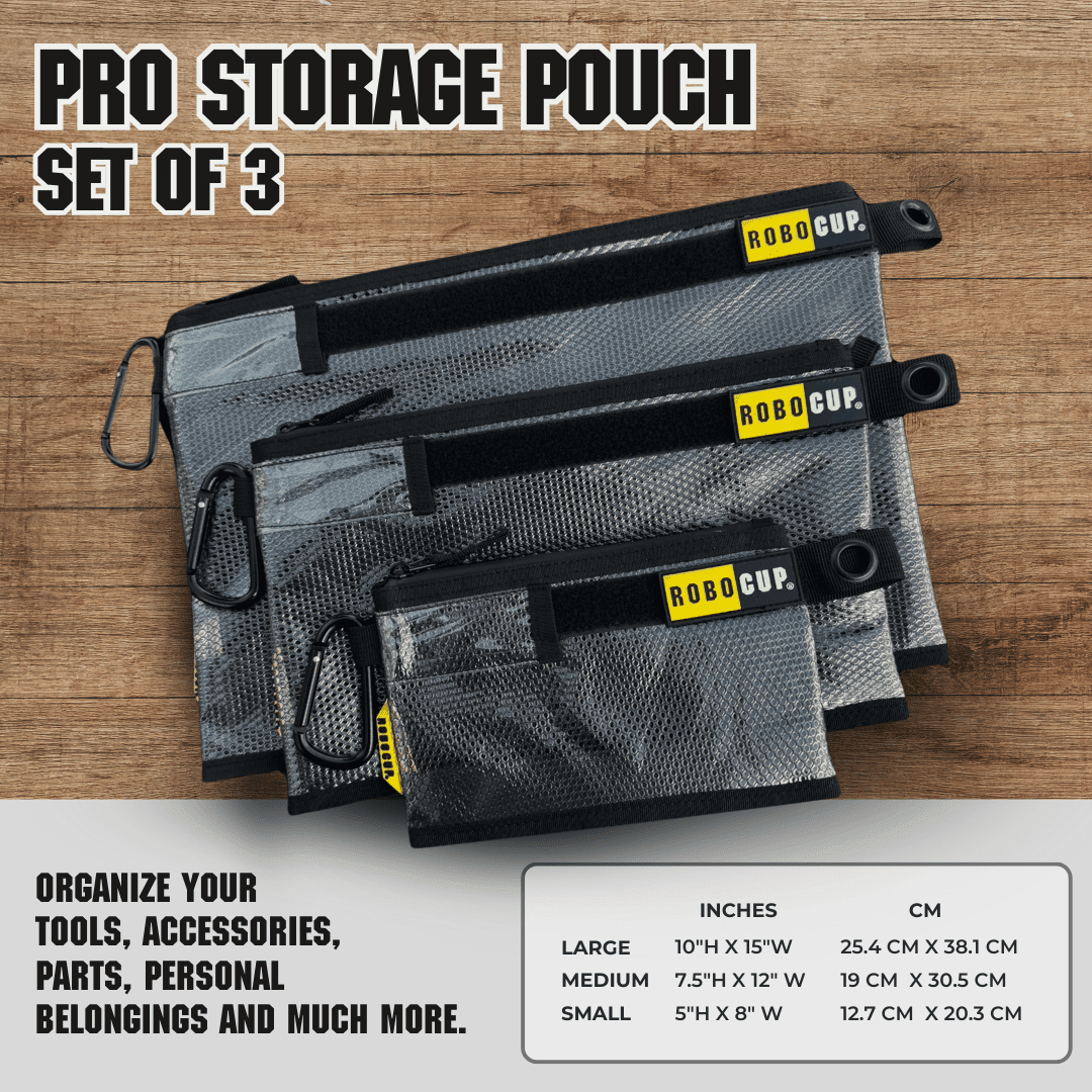 ROBOCUP Pro Zippered Storage Pouches, Large - Water-Resistant & Durable, Available Individually or Set of 3