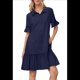 thumbnail image 1 of Vestido Camisero de Verano para Mujer, Informal, con Mangas con Volantes, Corte Recto, Minivestido con Bolsillos, Azul Marino, Talla L, 1 of 8
