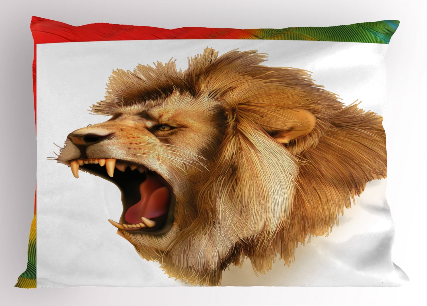 King Pillow Sham Roaring Wild Lion Head Safari African Animal Majestic