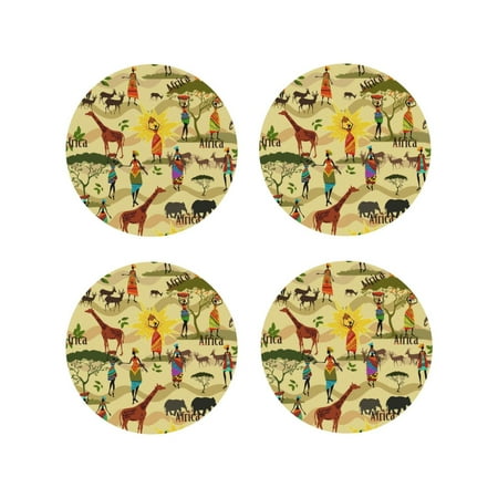 

Tideii Ethnic African for Leather Coasters 4 Pieces Anti-fouling and Anti-scalding Decorative Coasters Suitable for Restaurants Kitchens Coffee Shops-Round Shape