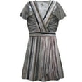 thumbnail image 1 of MediumTall Womens Top Silver Metallic Slinky Magic Babydoll Short Sleeve, 1 of 4