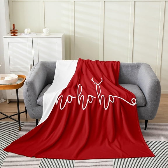 Merry Christmas 40x50 Inch Fuzzy Throw Blanket, Antler Santa Claus Xmas Sherpa Blanket for Bedroom Decor, New Year Slogan Winter Red White Modern Art