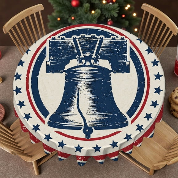 RKSupls 60 Inch Liberty Bell Vintage Round Stamp 60 Inch Round Tablecloth, Polyester Tablecloths - Kitchen Accessories Stain Resistant & Washable Decor for Wedding, Party, Holiday, Home Dining