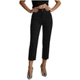 thumbnail image 3 of ClodeEU Women's High Waist Stretch Capri Pants,Slim Fit Solid Color Cropped Pants with Pockets Black,Women's Plus L, 3 of 7