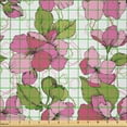 thumbnail image 2 of Ambesonne Pink Floral Fabric by the Yard Microfiber, Blooming on Geometric, 5 Yards, Pale Olive Green Pink, 2 of 2