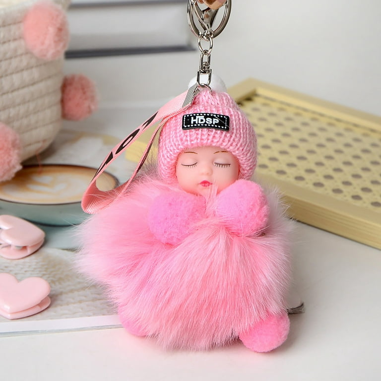 Heiheiup Pendant Baby Chains Bags PomPom Keyrings Cute Doll Key