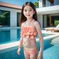 thumbnail image 6 of Gelikeya Girls Swimsuits Size 10-11 Kids' Swimwear 3 Piece Set Floral Bikini Tops Skirt Shorts Summer Holiday Hawaiian Beach Wear Cute Ruched Bathing Suit (Tweens, X06-Orange), 6 of 7